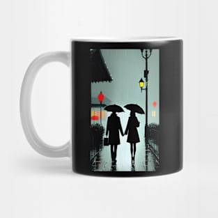couple holding hand in rain Mug